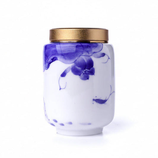 Porcelain Tea Caddy Lotus and Fish, 180 ml